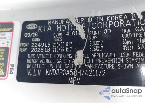 2017 Kia Soul + z USA, uszkodzony, nr VIN KNDJP3A58H7421172